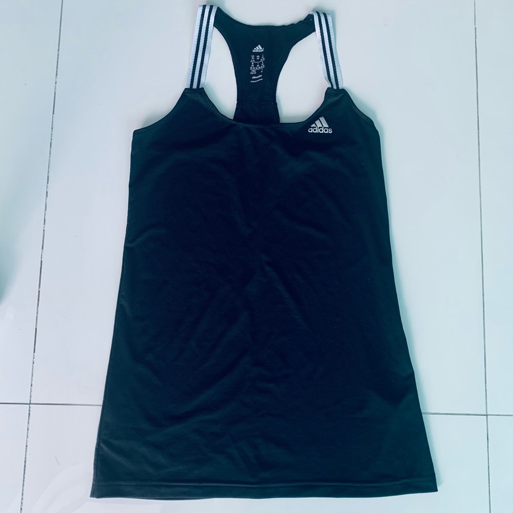 ๐HP!๐ ADIDAS RETRO VINTAGE Y2K WOMENS CLIMALITE BLACK WHITE RACERBACK TANK TOP - Picture 1 of 7
